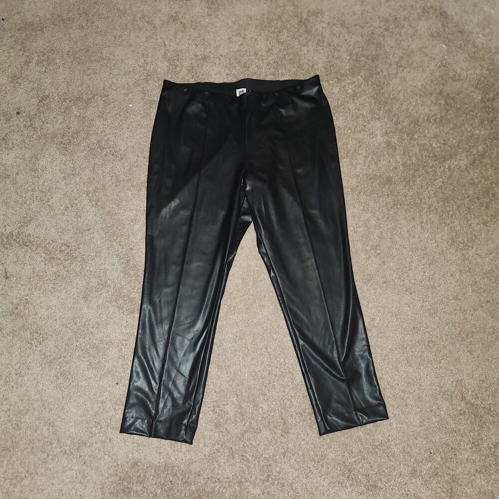 Anne Klein Faux Leather Pintuck Leggings Women's 2X Black Elastic Waist Pull On